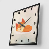 Niedlicher Orangenfox mit grünem Blätter Kranz Quadratische Wanduhr (Winkel)
