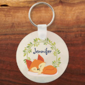 Niedlicher Orangenfox mit grünem Blätter Kranz Schlüsselanhänger (Vorderseite)