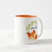 Niedlicher Orangenfox mit grünem Blätter Kranz Zweifarbige Tasse (VorderseiteRechts)