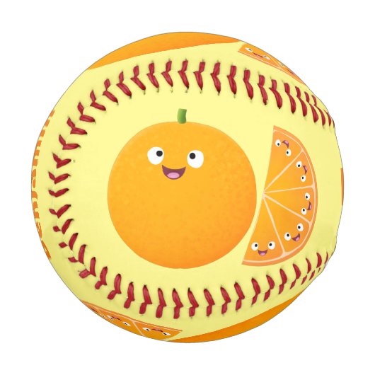 Niedlicher Orangenfrucht-Cartoon Baseball (Vorderseite Links)