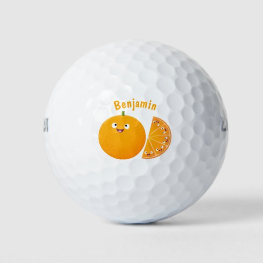 Niedlicher Orangenfrucht-Cartoon Golfball (Vorderseite)