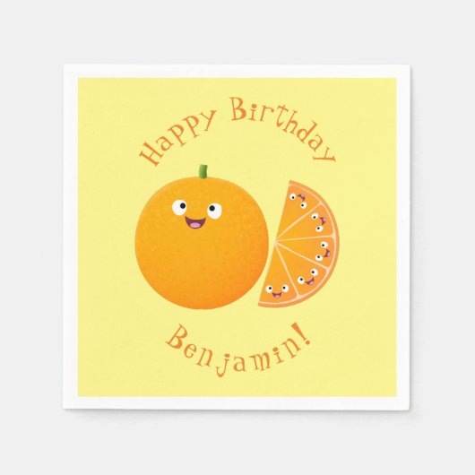 Niedlicher Orangenfrucht-Cartoon Serviette (Vorderseite)
