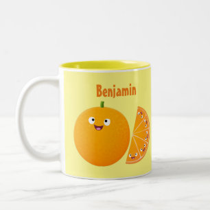 Niedlicher Orangenfrucht-Cartoon Zweifarbige Tasse