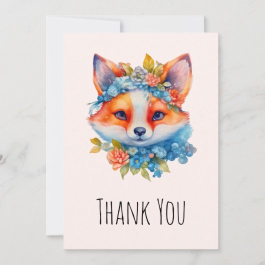 Niedlicher Orangenfuchs mit Blumenkronen Dankeskarte (Vorderseite)
