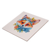 Niedlicher Orangenfuchs mit Blumenkronen Fliese (Seite)