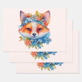 Niedlicher Orangenfuchs mit Blumenkronen Geschenkpapier Set