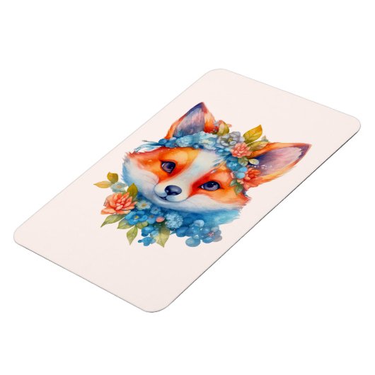 Niedlicher Orangenfuchs mit Blumenkronen Magnet (Linke Seite)