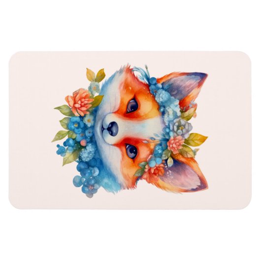 Niedlicher Orangenfuchs mit Blumenkronen Magnet (Horizontal)