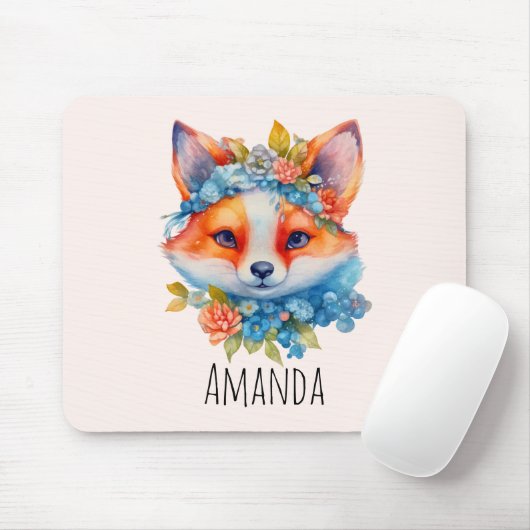 Niedlicher Orangenfuchs mit Blumenkronen Mousepad (Mit Mouse)