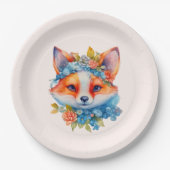 Niedlicher Orangenfuchs mit Blumenkronen Pappteller (Vorderseite)