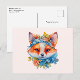 Niedlicher Orangenfuchs mit Blumenkronen Postkarte