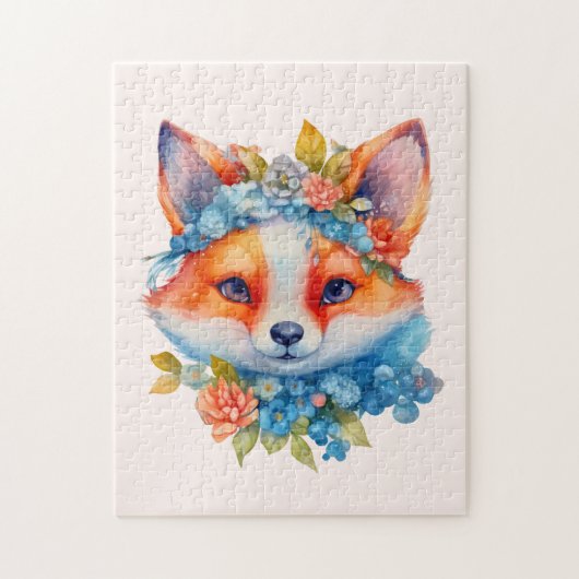 Niedlicher Orangenfuchs mit Blumenkronen Puzzle (Vertikal)