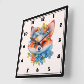 Niedlicher Orangenfuchs mit Blumenkronen Quadratische Wanduhr (Winkel)