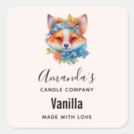 Niedlicher Orangenfuchs mit Blumenkronen Quadratischer Aufkleber