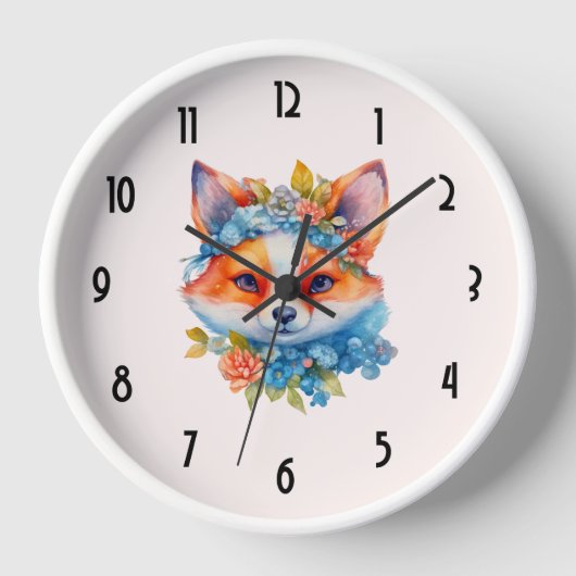 Niedlicher Orangenfuchs mit Blumenkronen Uhr (Vorderseite)
