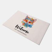 Niedlicher Orangenfuchs mit Blumenkronen Willkomme Fußmatte (Schrägansicht)