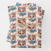 Niedlicher Orangenfuchs mit Blumenmuster Geschenkpapier Set (Beispiel)