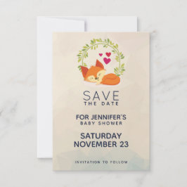 Niedlicher Orangenfuchs mit grüner Kleider-Baby-Du Save The Date