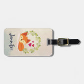 Niedlicher Orangenfuchs, rote Herzen und ein grüne Gepäckanhänger (Vorderseite horizontal)