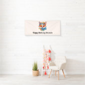Niedlicher Orangenfuchs zum Geburtstag mit Blumenk Banner (Insitu)