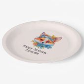 Niedlicher Orangenfuchs zum Geburtstag mit Blumenk Pappteller (Schrägansicht)