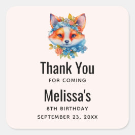 Niedlicher Orangenfuchs zum Geburtstag mit Blumenk Quadratischer Aufkleber