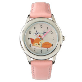 Niedlicher Oranger Cartoon Zeichnend Foxschlafen Armbanduhr