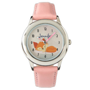 Niedlicher Oranger Cartoon Zeichnend Foxschlafen Armbanduhr