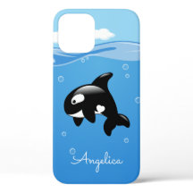 Niedlicher Orca-Wal im Ozean mit Individuelle Name