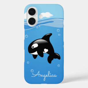 Niedlicher Orca-Wal im Ozean mit Individuelle Name iPhone 16 Hülle