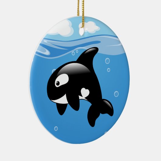 Niedlicher Orca Whale auf Blue Keramik Ornament (Rechts)