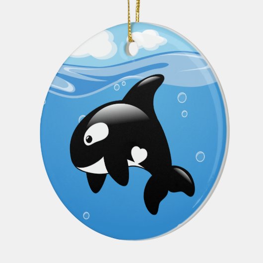 Niedlicher Orca Whale auf Blue Keramik Ornament (Links)
