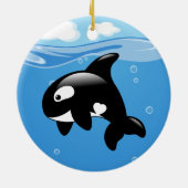 Niedlicher Orca Whale auf Blue Keramik Ornament (Hinten)