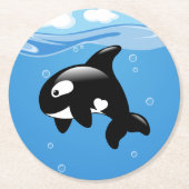 Niedlicher Orca Whale auf Blue Runder Pappuntersetzer (Vorderseite)
