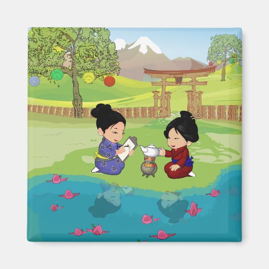 Niedlicher Orientalischer inspirierter Tee am See Magnet (Vorne)