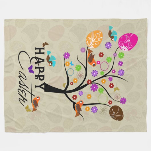 Niedlicher Osterbaum aus Eiern und Vögeln Fleecedecke (Vorderseite (Horizontal))