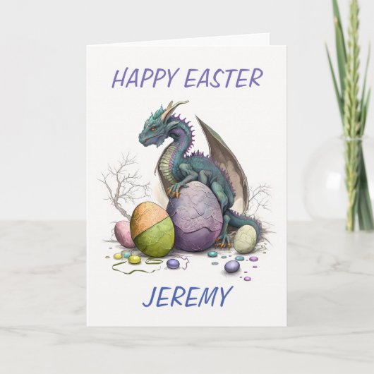 Niedlicher Osterfarbendrache mit Eiern Karte (Vorderseite)