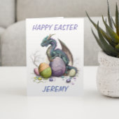 Niedlicher Osterfarbendrache mit Eiern Karte