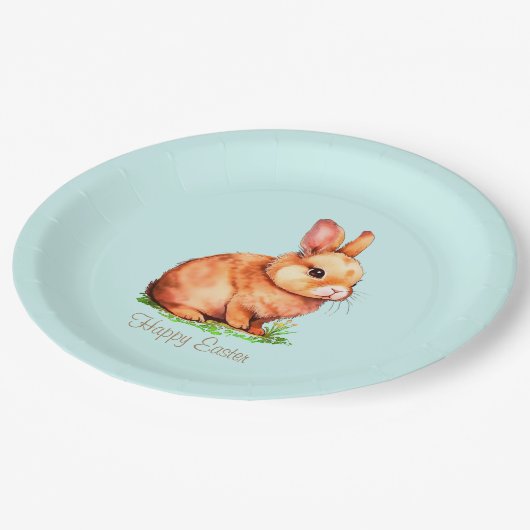 Niedlicher Osterhase auf Light Blue Pappteller (Schrägansicht)