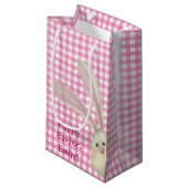 niedlicher Osterhase auf rosa Gingham Kleine Geschenktüte (Vorderseite Schrägansicht)