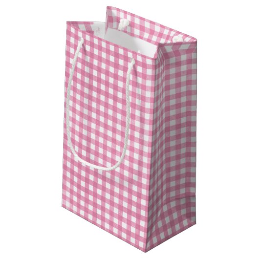 niedlicher Osterhase auf rosa Gingham Kleine Geschenktüte (Rückseite Schrägansicht)