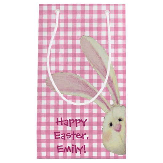 niedlicher Osterhase auf rosa Gingham Kleine Geschenktüte (Vorderseite)
