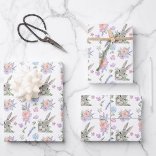 Niedlicher Osterhase Frühling Pastell Blumen Akzen Geschenkpapier Set