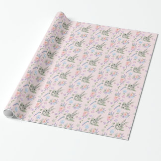 Niedlicher Osterhase Frühling Pastell Blumen Rosa Geschenkpapier