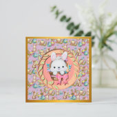 Niedlicher Osterhase im Korb Einladung (Stehend Vorderseite)