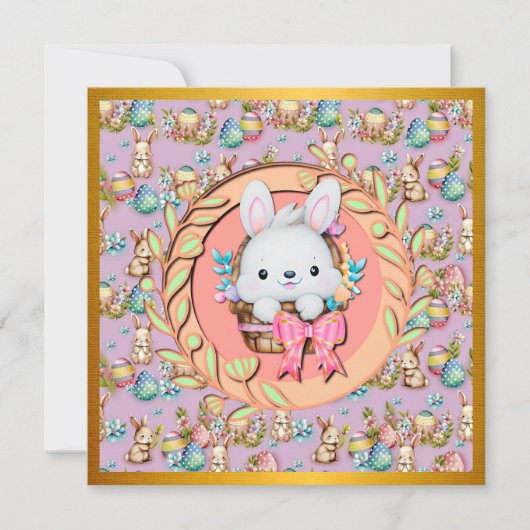 Niedlicher Osterhase im Korb Einladung (Vorderseite)