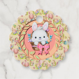 Niedlicher Osterhase im Korb Geschenkanhänger