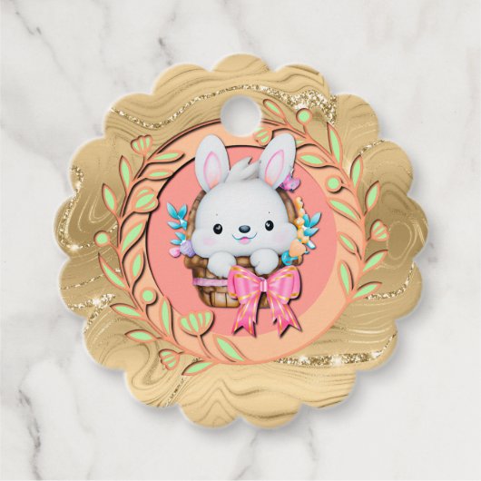 Niedlicher Osterhase im Korb Geschenkanhänger (Vorderseite)