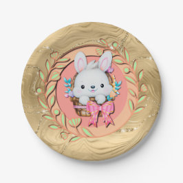 Niedlicher Osterhase im Korb Pappteller