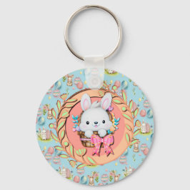 Niedlicher Osterhase im Korb Schlüsselanhänger